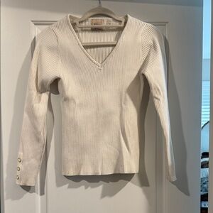 Elie Tahari Cream V-Neck Sweater